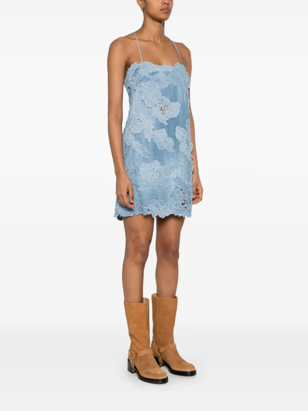 lace trim blue etched floral emmie mini dress Elowen Floral Embroidered Mini Dress - Blue main image 1