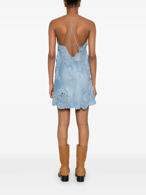blumarine floral embroidery mini dress - blue Arlowe Blue Floral Mini Dress - US 14
