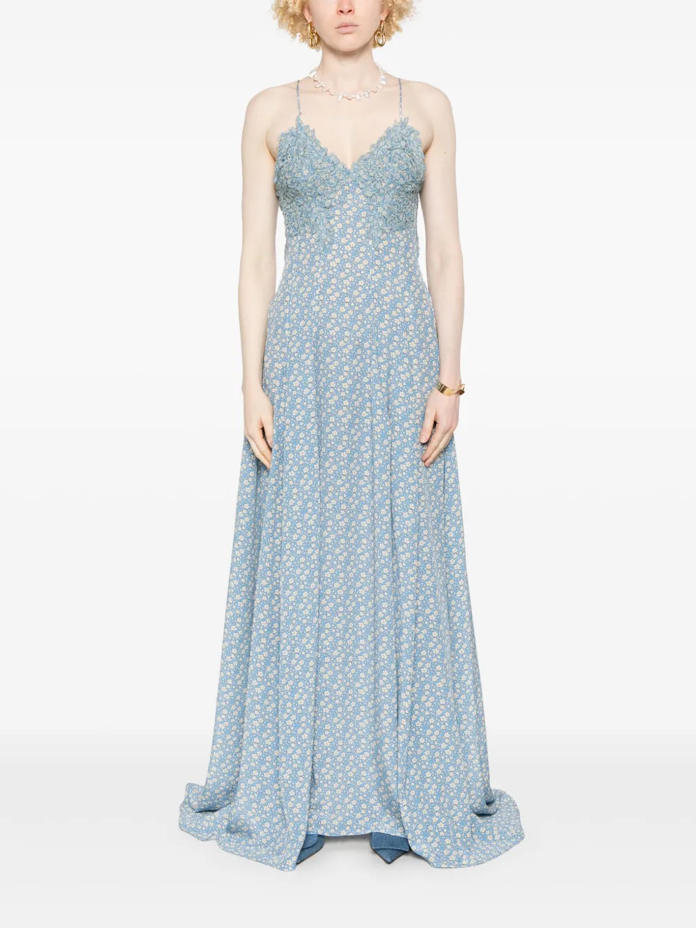 Ermanno Scervino Maxi-jurk met bloemenprint - Blauw