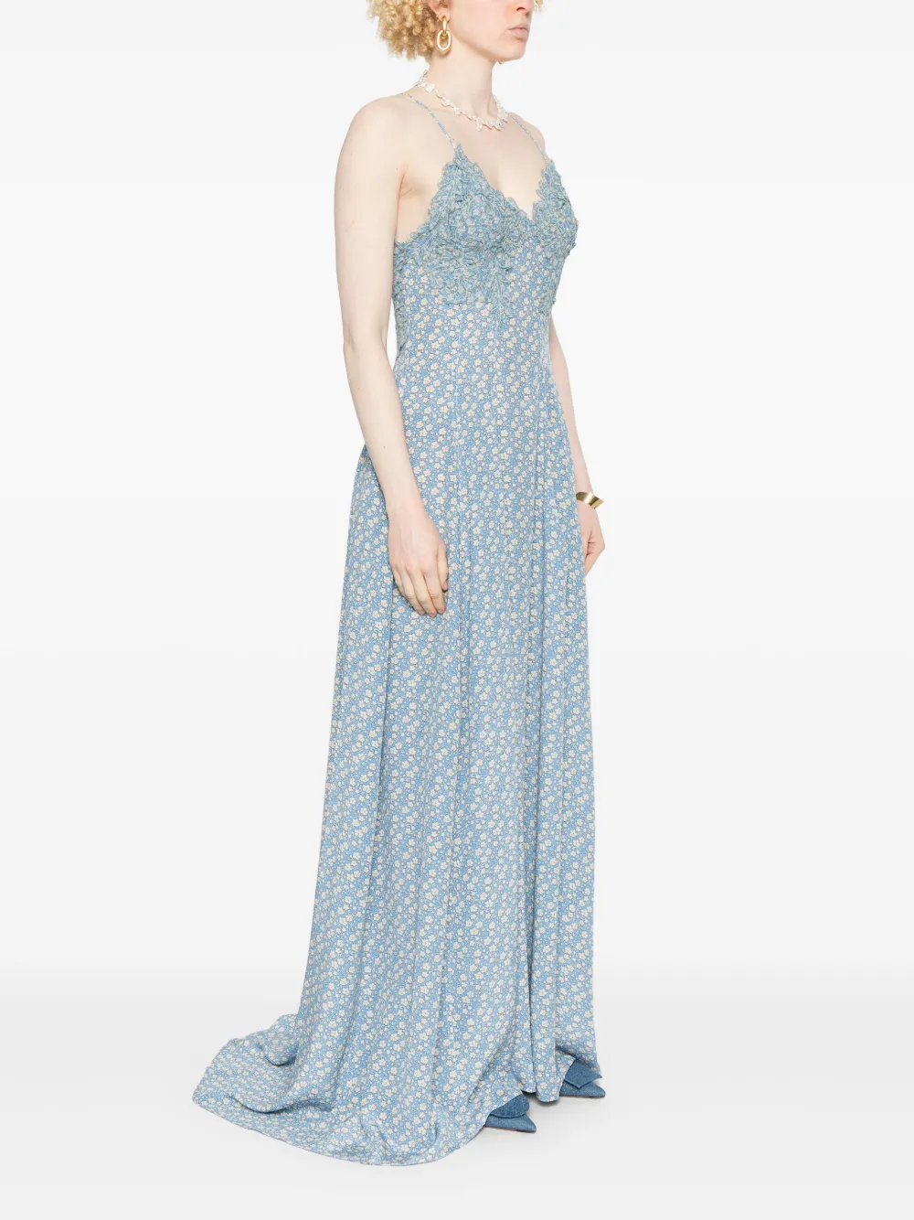 Ermanno Scervino Maxi-jurk met bloemenprint Blauw