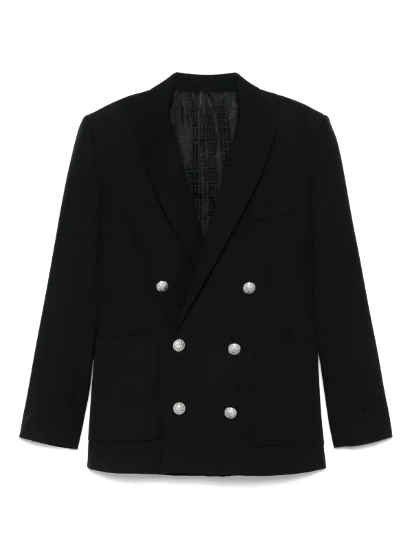 BALMAIN　バルマン　お袖ファーウエストシェイプダブルフェイスジャケット BALMAIN(バルマン) / コート/M/シルク/BRW/無地/ブルー