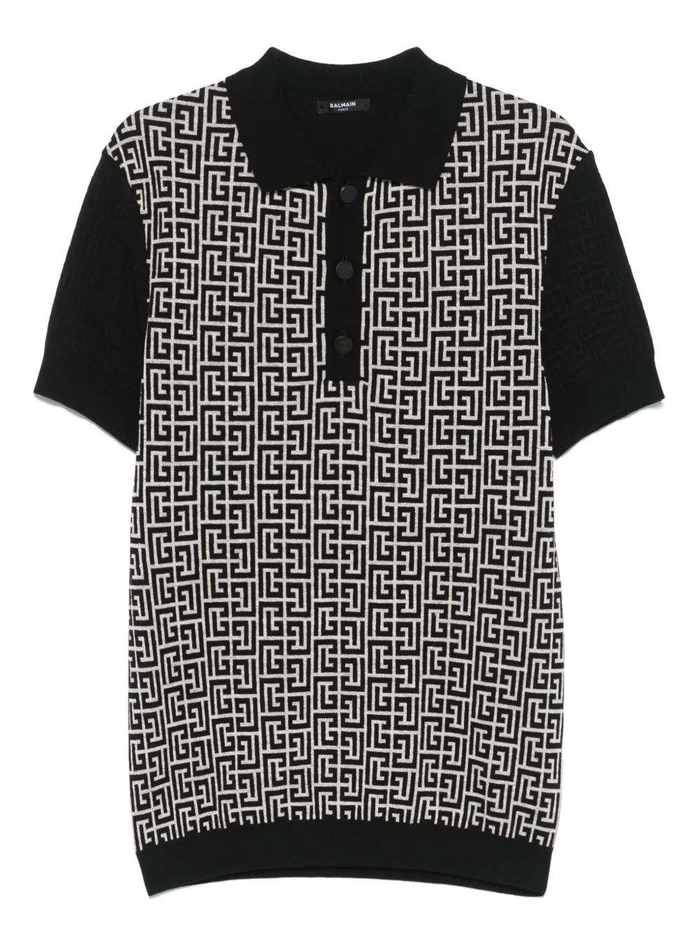 Balmain monogram knit polo shirt Zwart