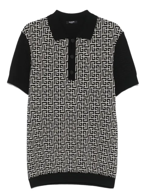 Balmain monogram knit polo shirt