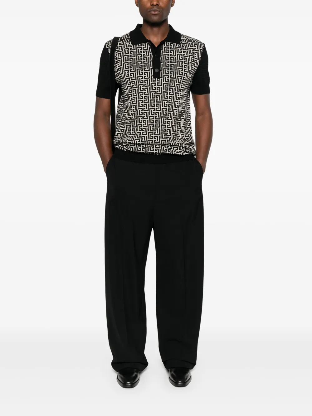 Balmain Gebreid poloshirt met monogram - Zwart