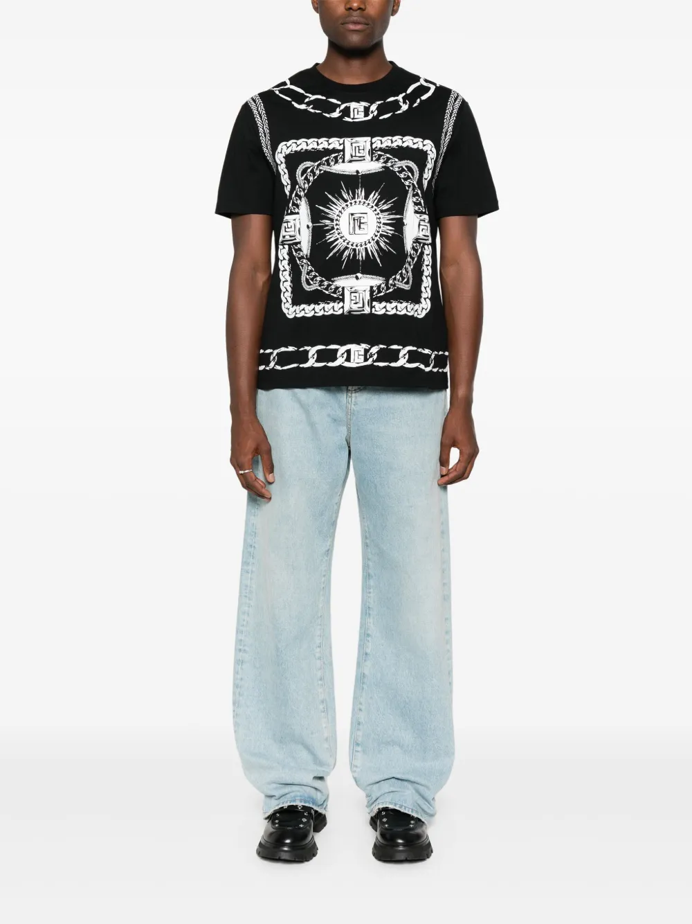 Balmain T-shirt met foulard print - Zwart