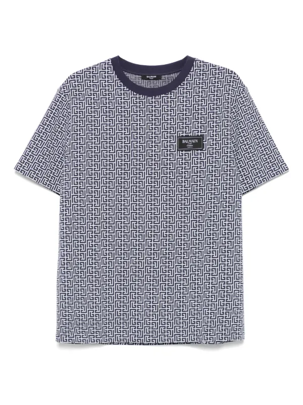 希少【BALMAIN】バルマン PB ラビリンス ジャカード Tシャツ Balmain PB Labyrinth Tシャツ | ブルー | FARFETCH JP