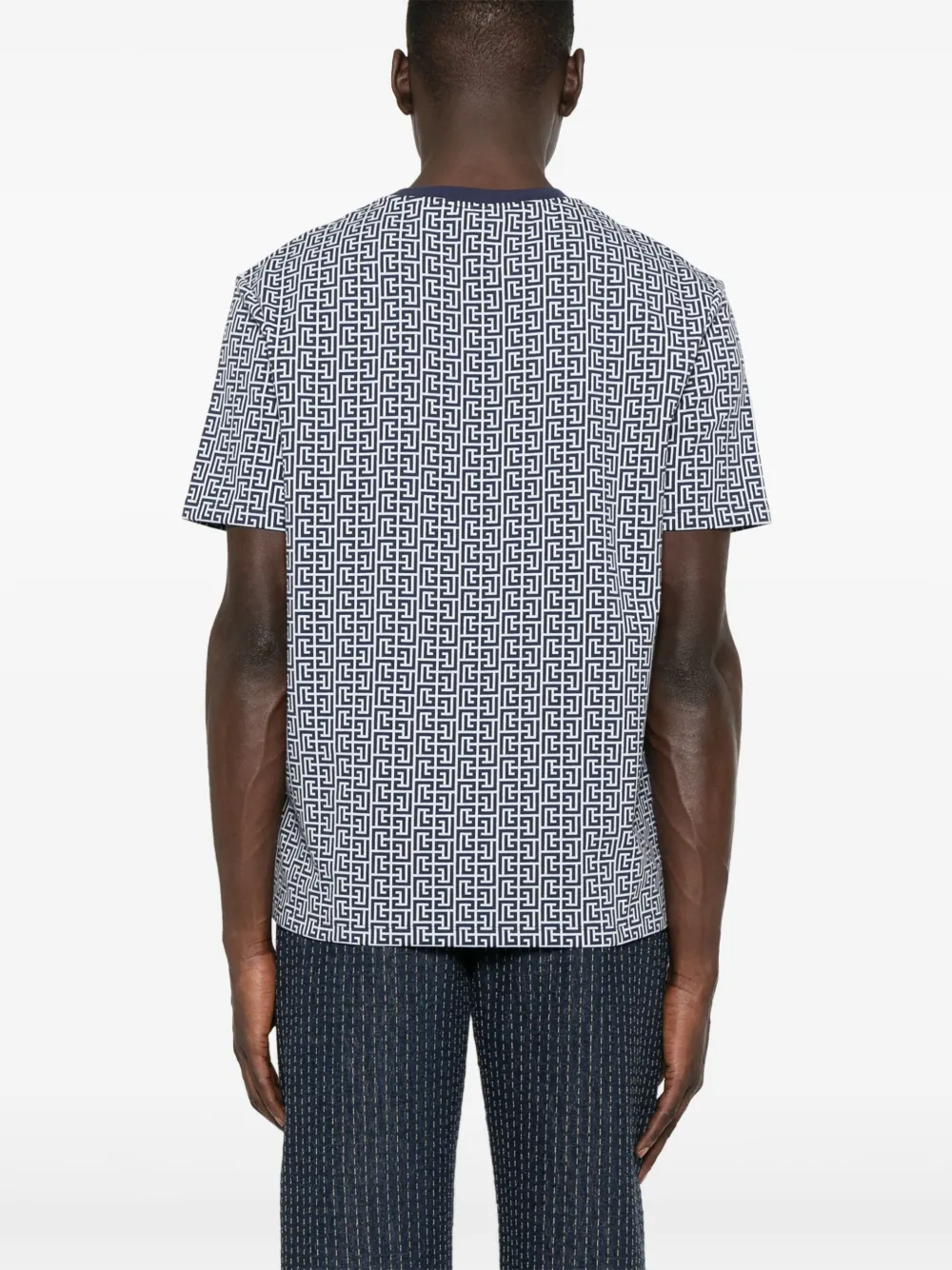 Balmain T-shirt met PB Labyrinth-jacquard Blauw