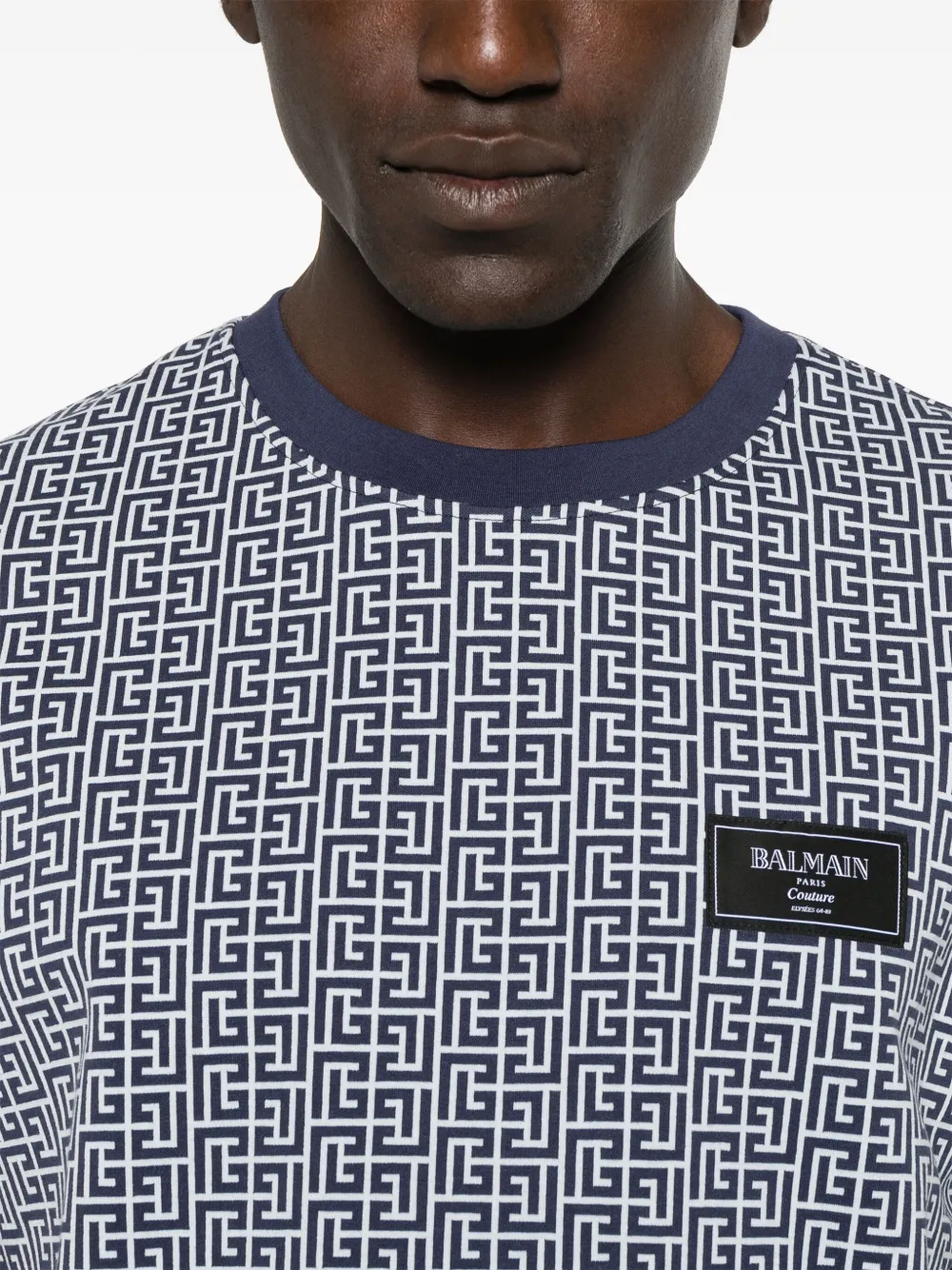 Balmain T-shirt met PB Labyrinth-jacquard Blauw