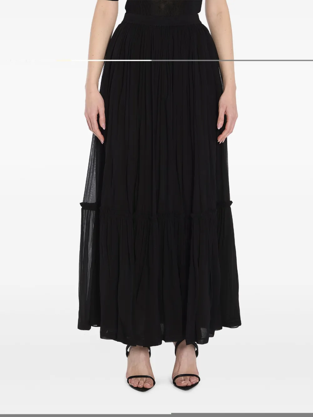 Saint Laurent Flounced Skirt In Silk Crepe Muslin In Black