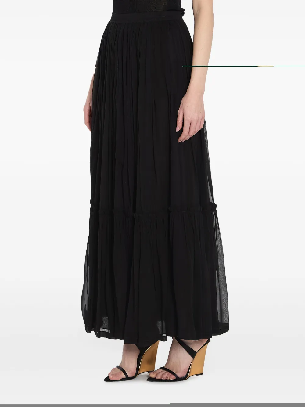 Saint Laurent Flounced Skirt In Silk Crepe Muslin In Black