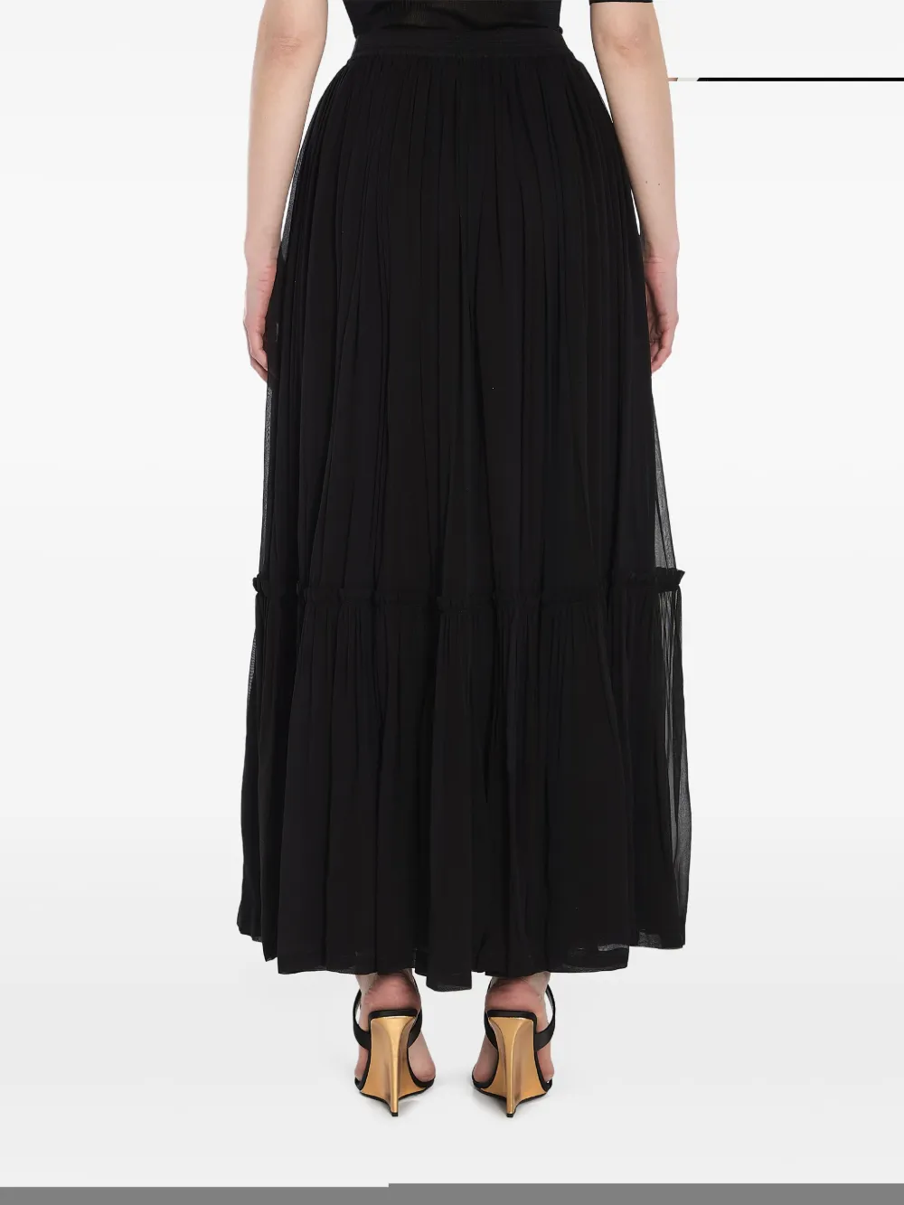 Saint Laurent Flounced Skirt In Silk Crepe Muslin In Black