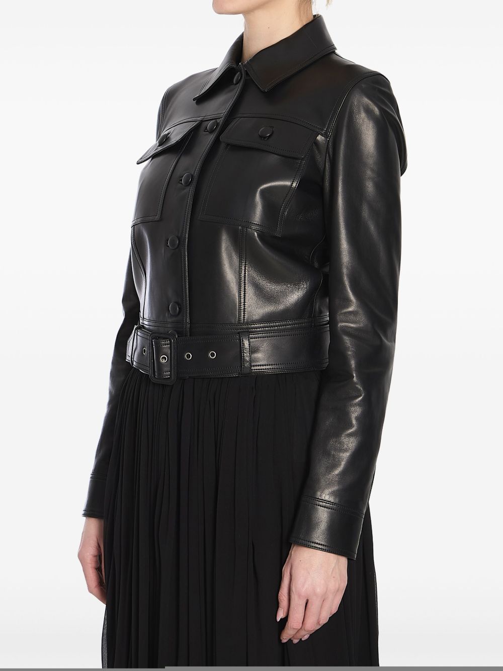 Saint Laurent cropped leather jacket - Zwart