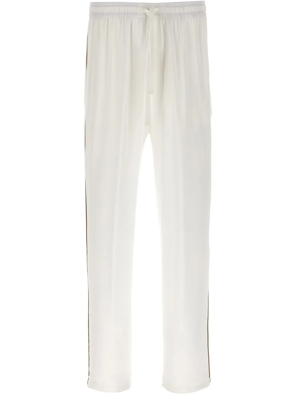 Dolce & Gabbana Silk Trousers With Back Pocket And Side Stripe In Weiss