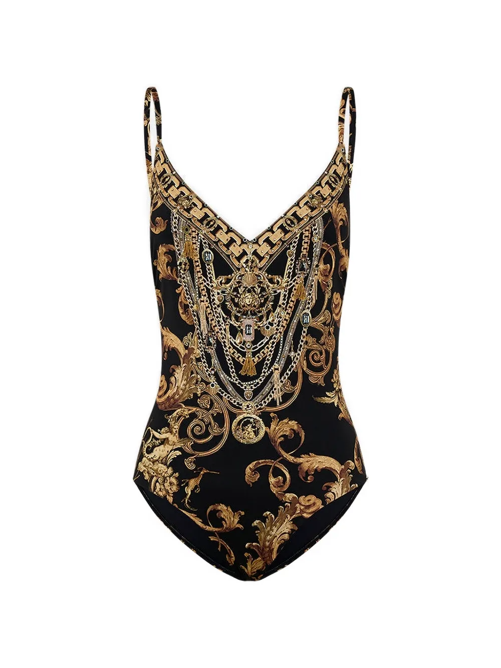 Camilla V-neck print swimsuit - Nero