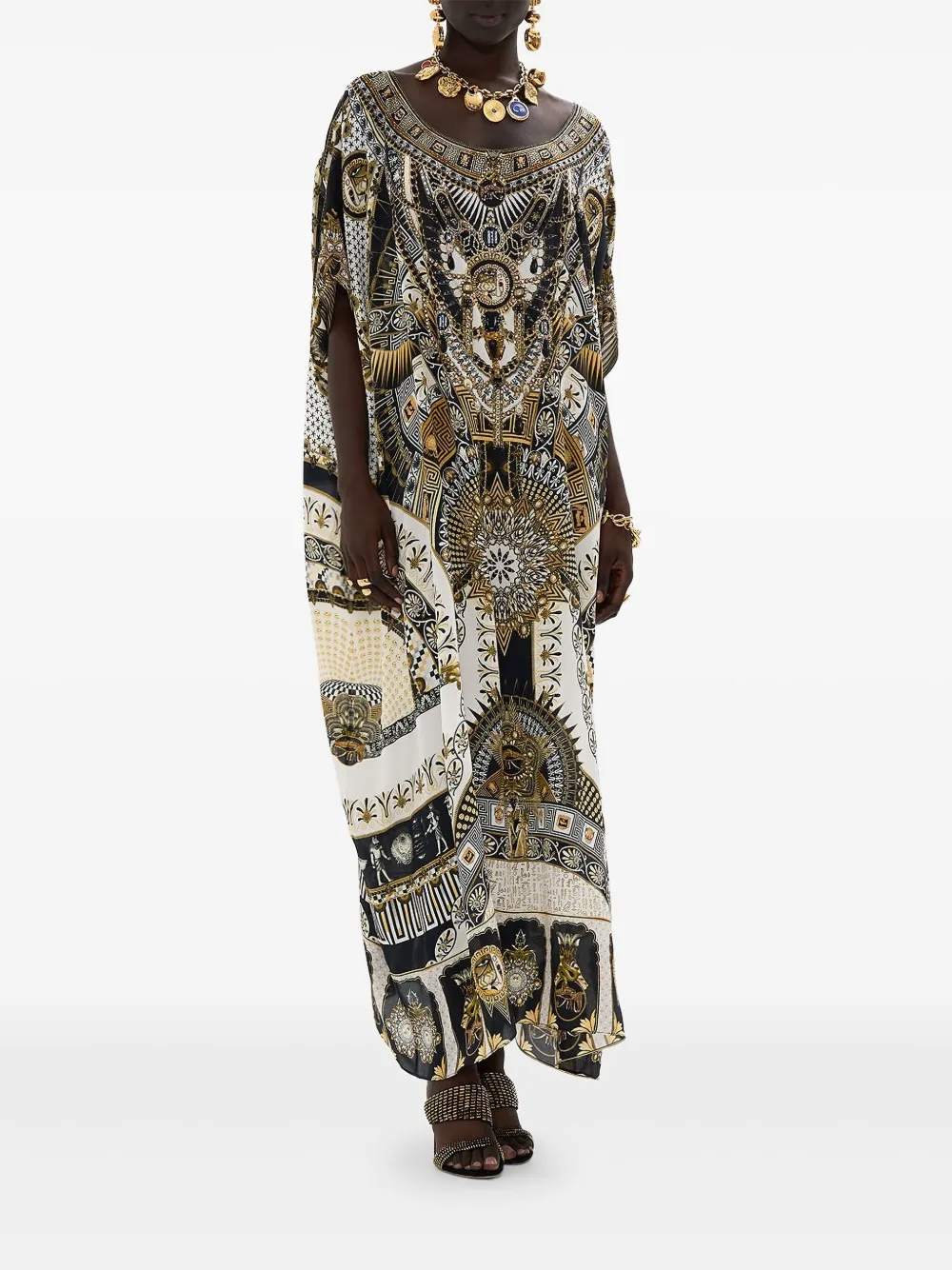 Camilla Temples of Dendara-print kaftan dress | Neutrals | Image 1