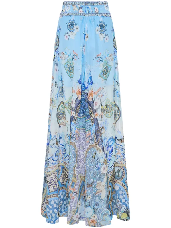 Camilla Wide-leg Sheer Trousers in Blue