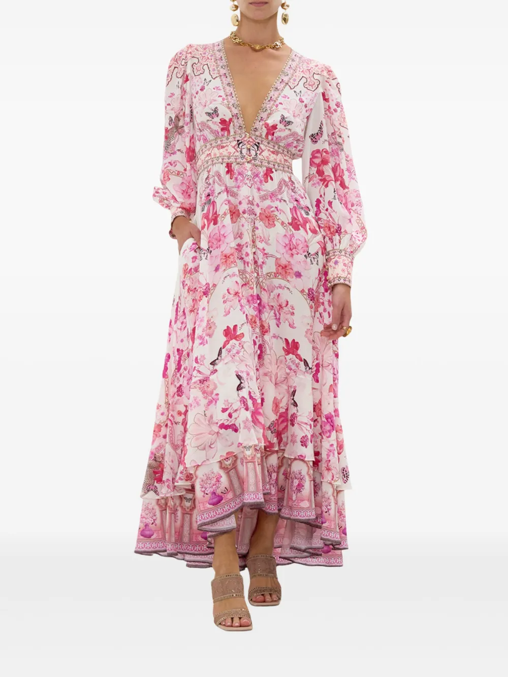 Camilla floral-print midi dress - Roze