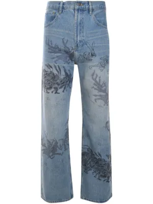 Denim Tears Jeans Rectos Con Estampado Cotton Wreath De Denim