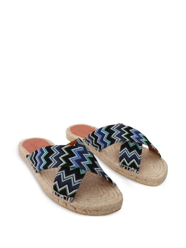 Missoni Mens 2 strap double Buckle Sandals - Black, Blue, and White/ slides slip Missoni Mens 2 strap double Buckle Sandals - Black, Blue  main image 2