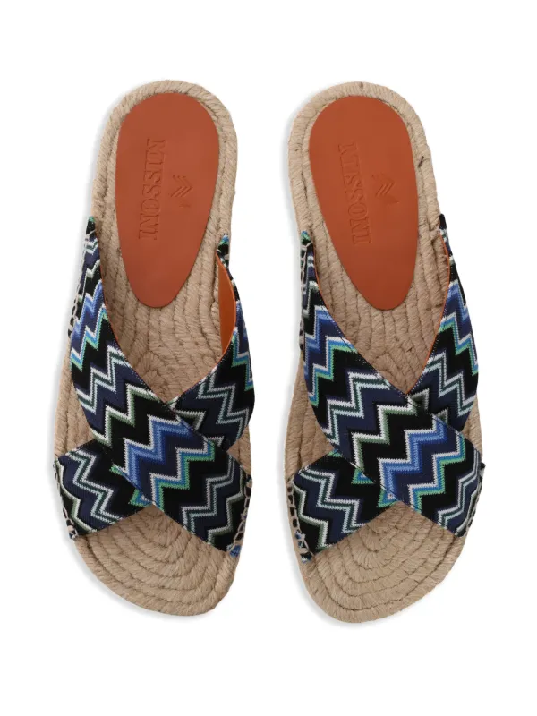 Missoni Mens 2 strap double Buckle Sandals - Black, Blue, and White/ slides slip Missoni Mens 2 strap double Buckle Sandals - Black, Blue  main image 4