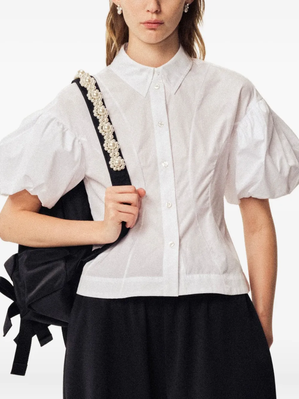 Simone Rocha cropped puff sleeve shirt Wit