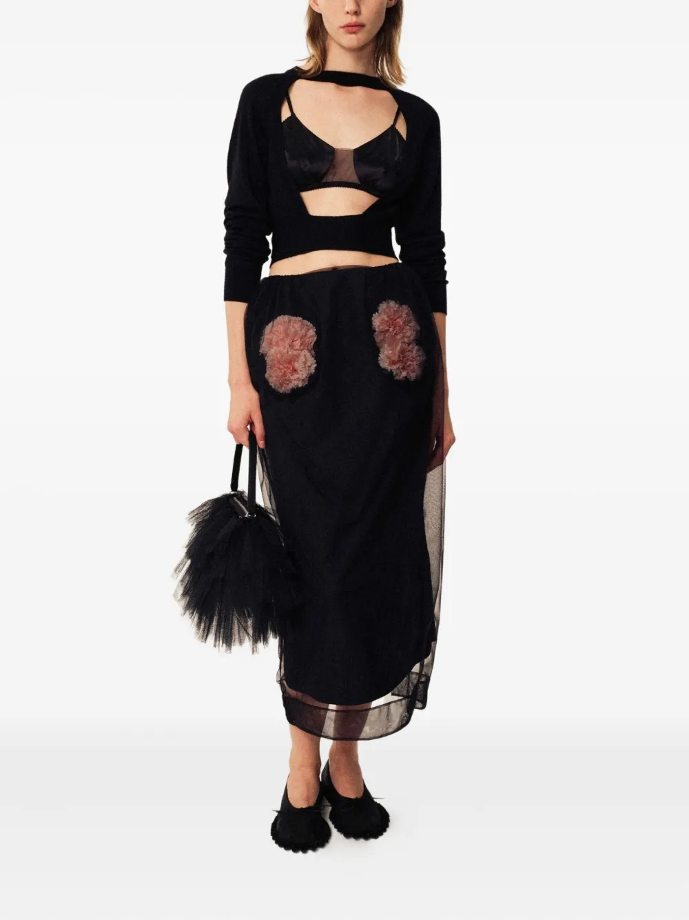 Simone Rocha Maxi-rok verfraaid met bloemen en tulen vlakken Zwart