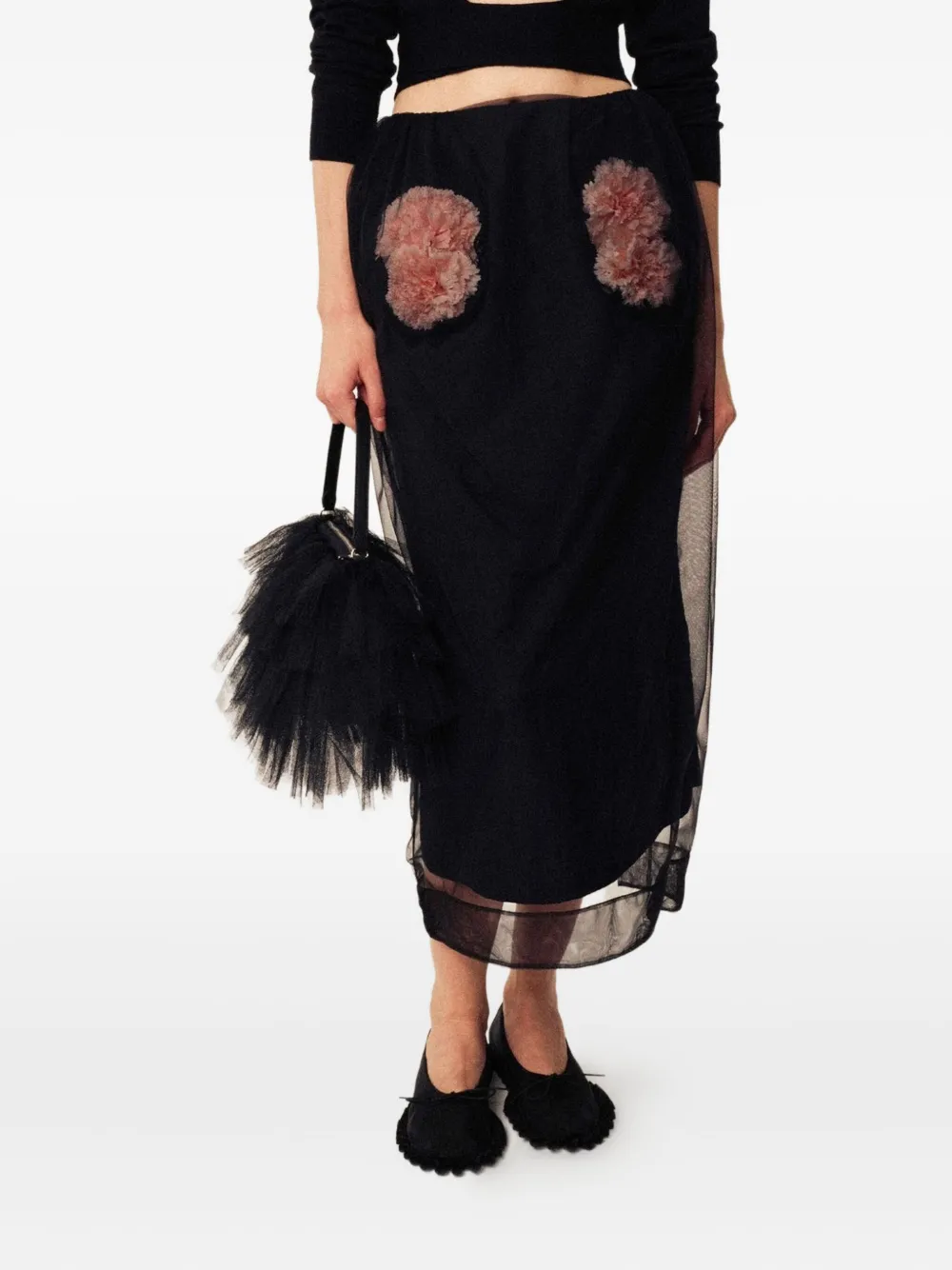 Simone Rocha Maxi-rok verfraaid met bloemen en tulen vlakken Zwart