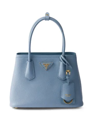 Prada Double Small Saffiano Leather Tote Bag | Grey | FARFETCH