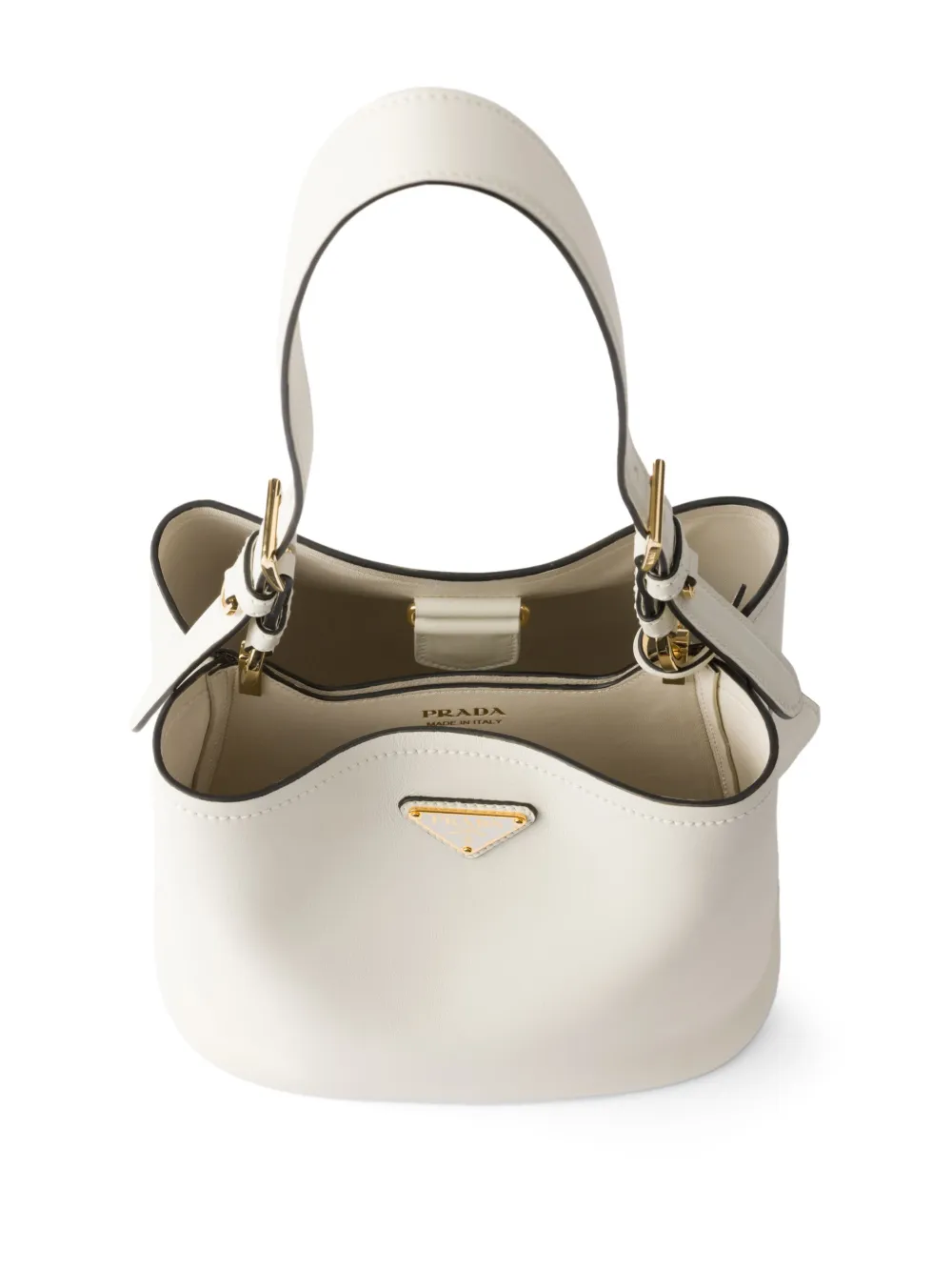 Prada Bucket Leather Shoulder Bag In White