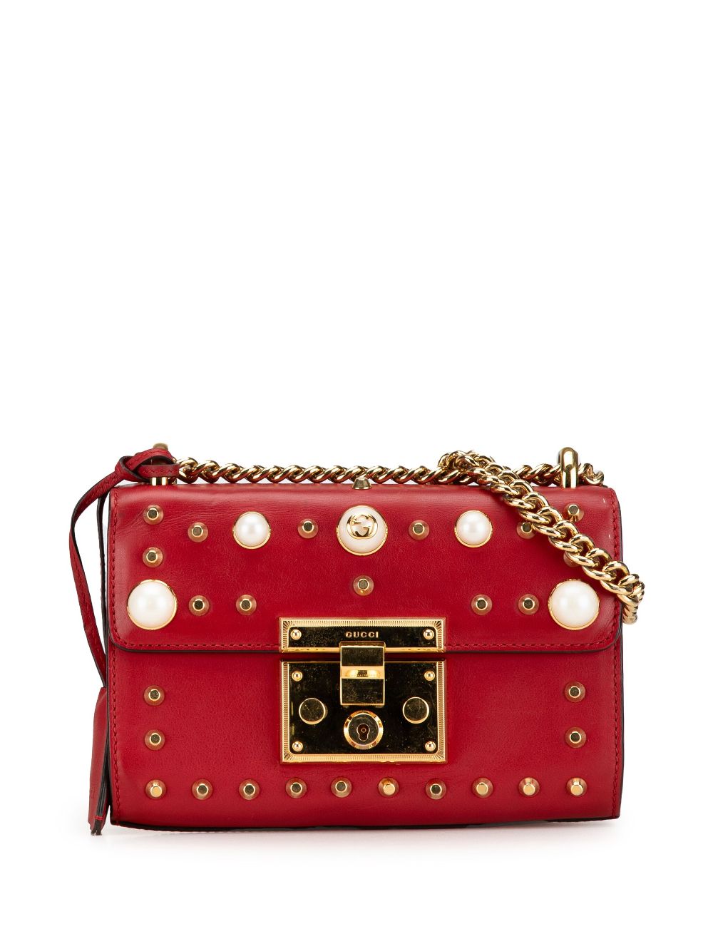 2016-2024 Small Pearl Studded Leather Padlock crossbody bag