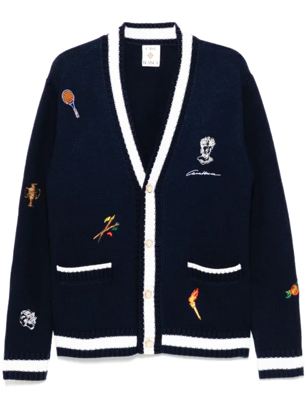 Casablanca ネイビー カシミヤ 刺繍 カーディガン