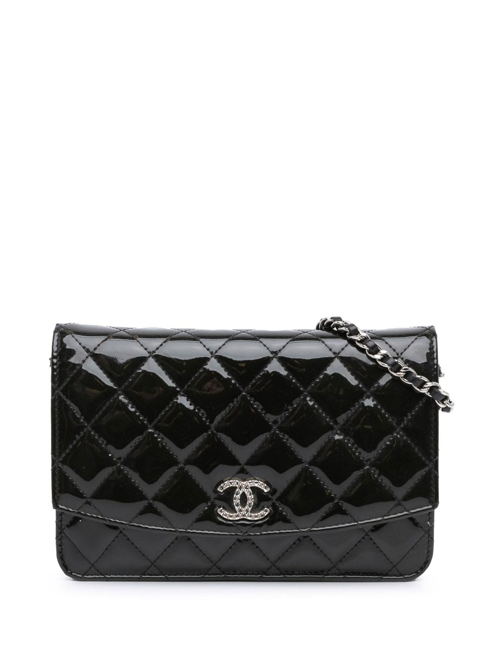 CHANEL Pre-Owned 2013-2014 Quilted Patent Brilliant Wallet On Chain crossbody bag - Black