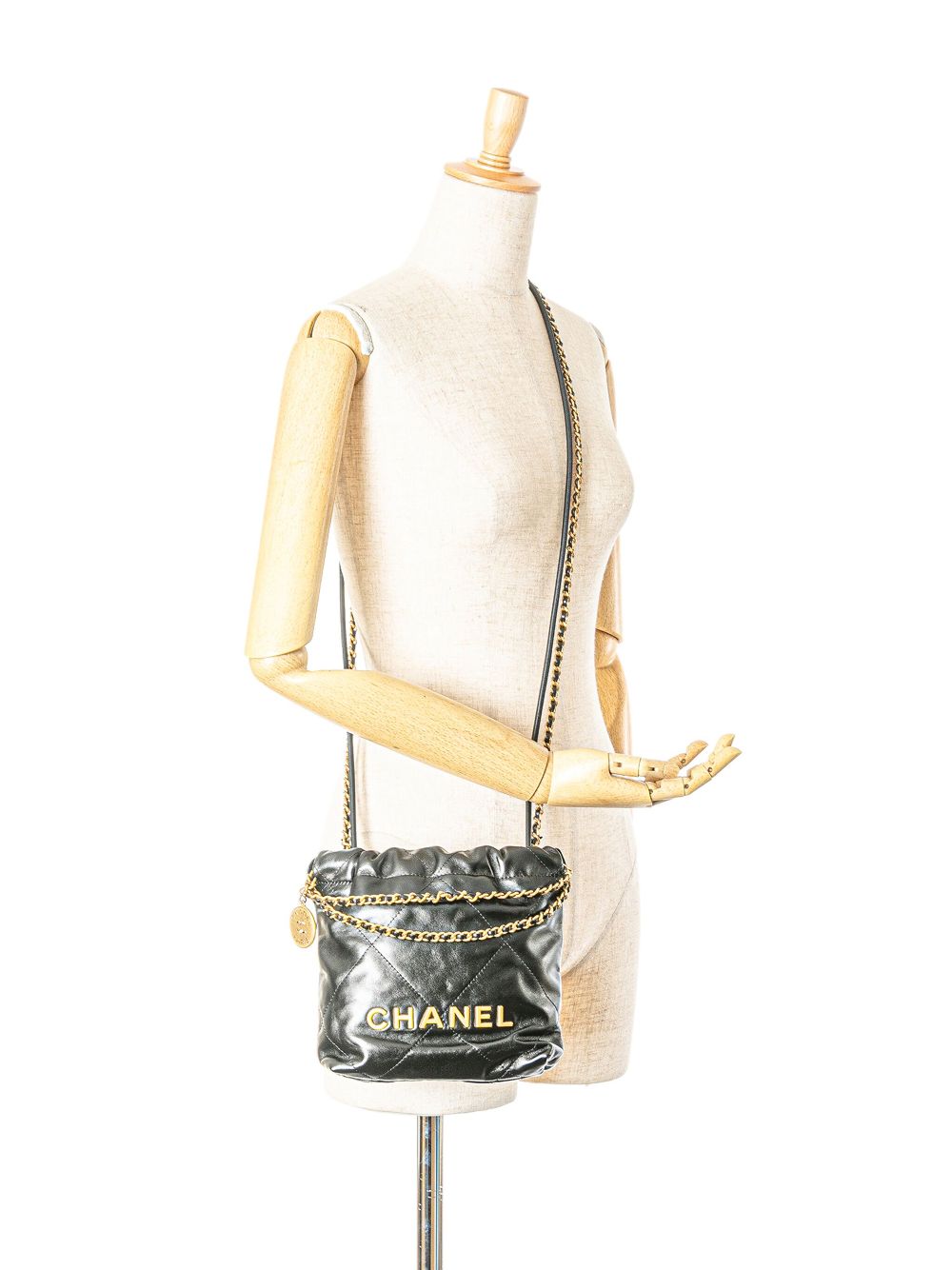 CHANEL Pre-Owned 2021-2024 Mini 22 glanzende kalfsleren boekentas - Zwart