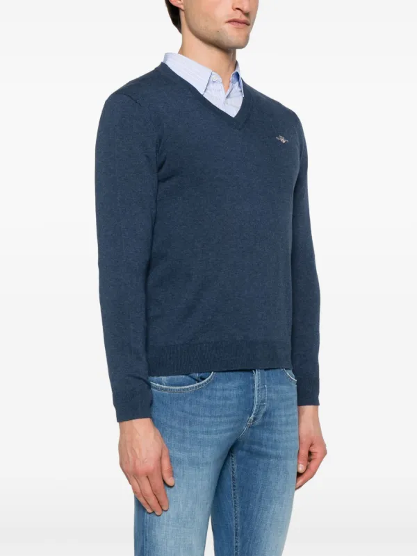 Gant Suéter De Algodão Com Gola V | Azul | FARFETCH BR