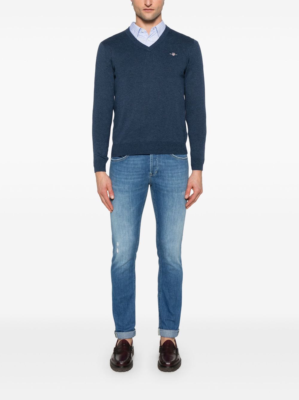 Gant Katoenen trui met V-hals - Blauw