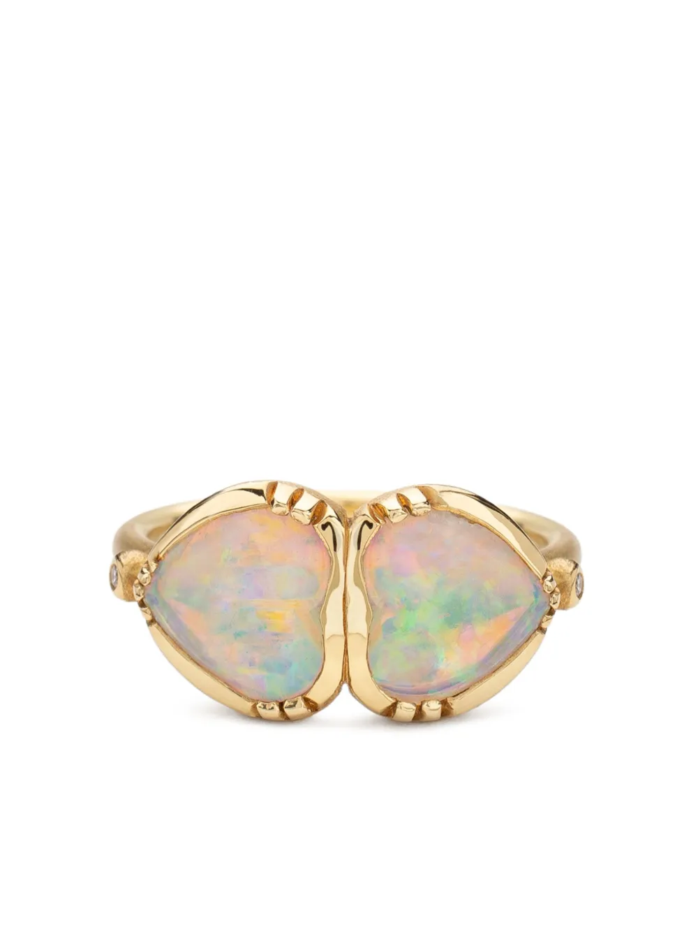 18kt yellow gold Double Heart opal ring