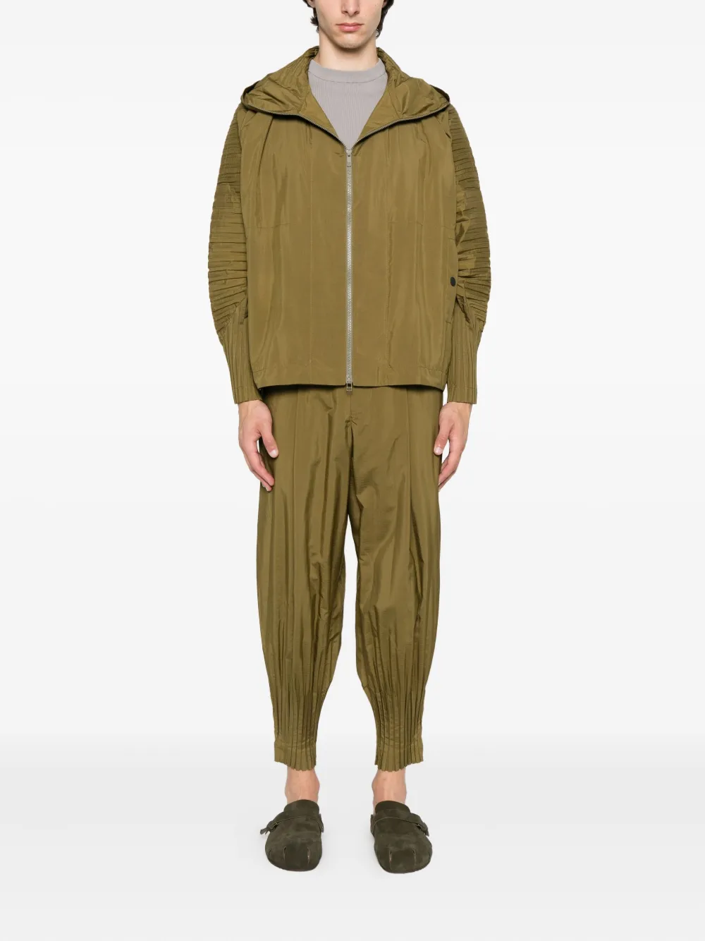 Homme Plissé Issey Miyake Bomberjack met rits Groen