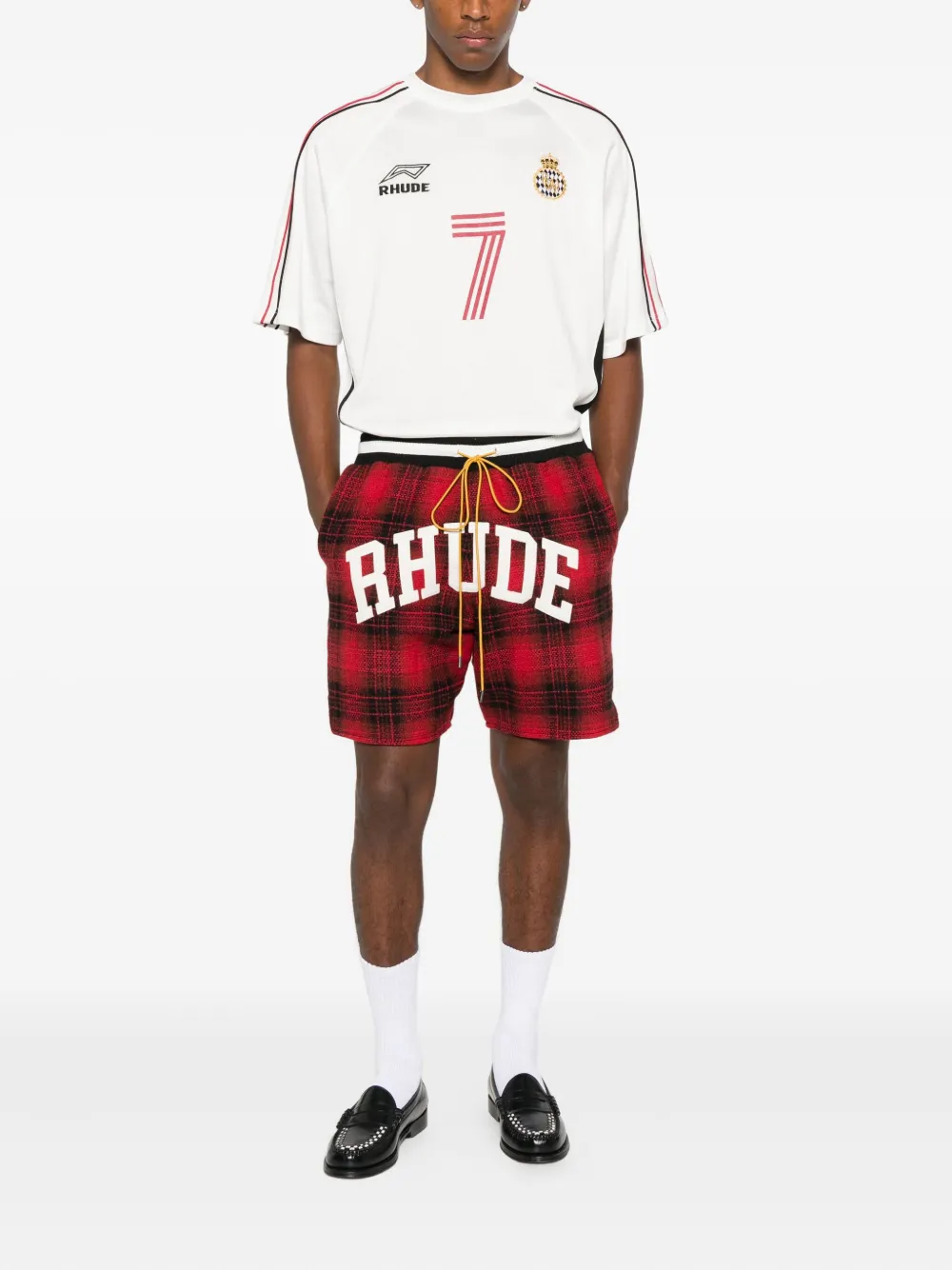 Rhude Mens Red Black Collegiate Court Check-print Woven Shorts Xl In Red