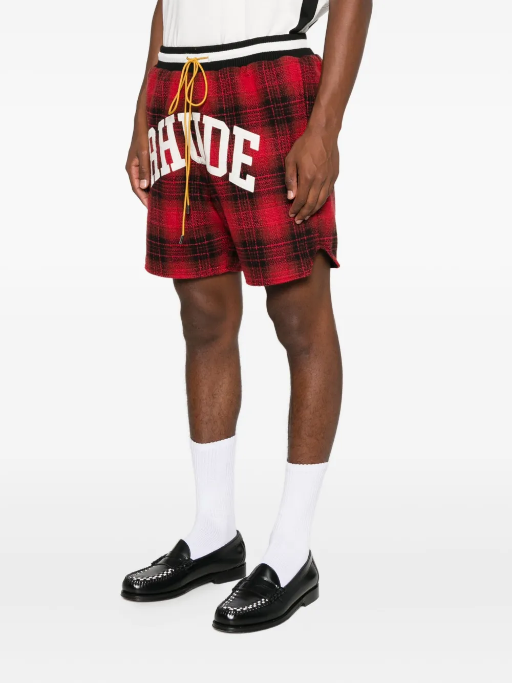 Rhude Mens Red Black Collegiate Court Check-print Woven Shorts Xl In Red