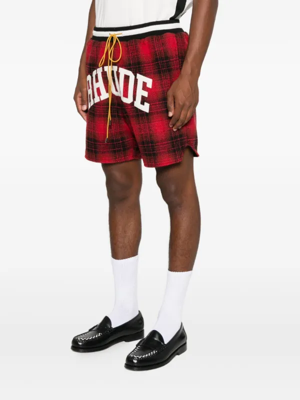 RHUDE Collegiate Logo Plaid Shorts | Red | FARFETCH