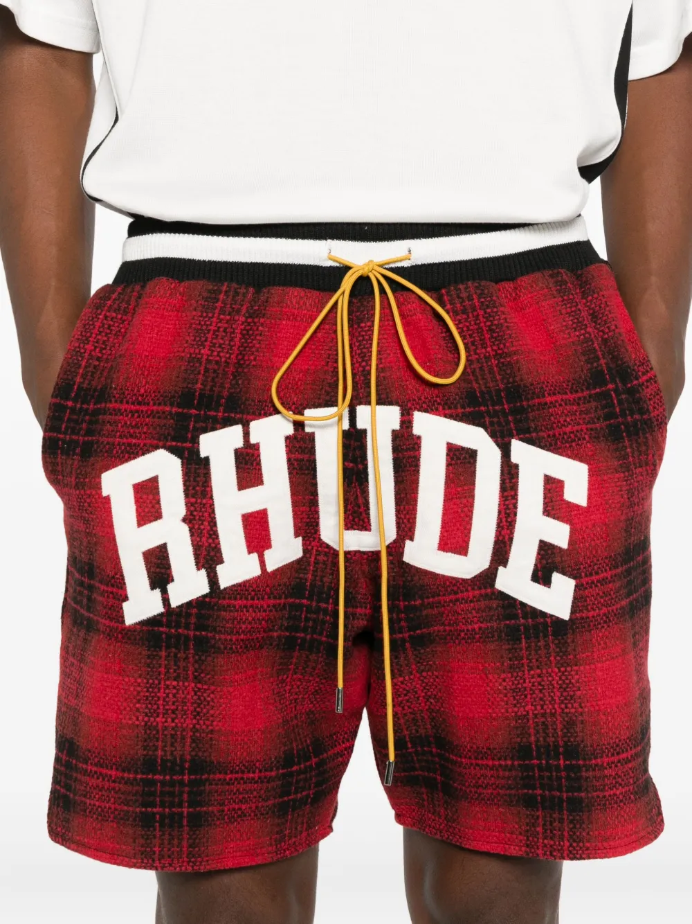 Rhude Mens Red Black Collegiate Court Check-print Woven Shorts Xl In Red