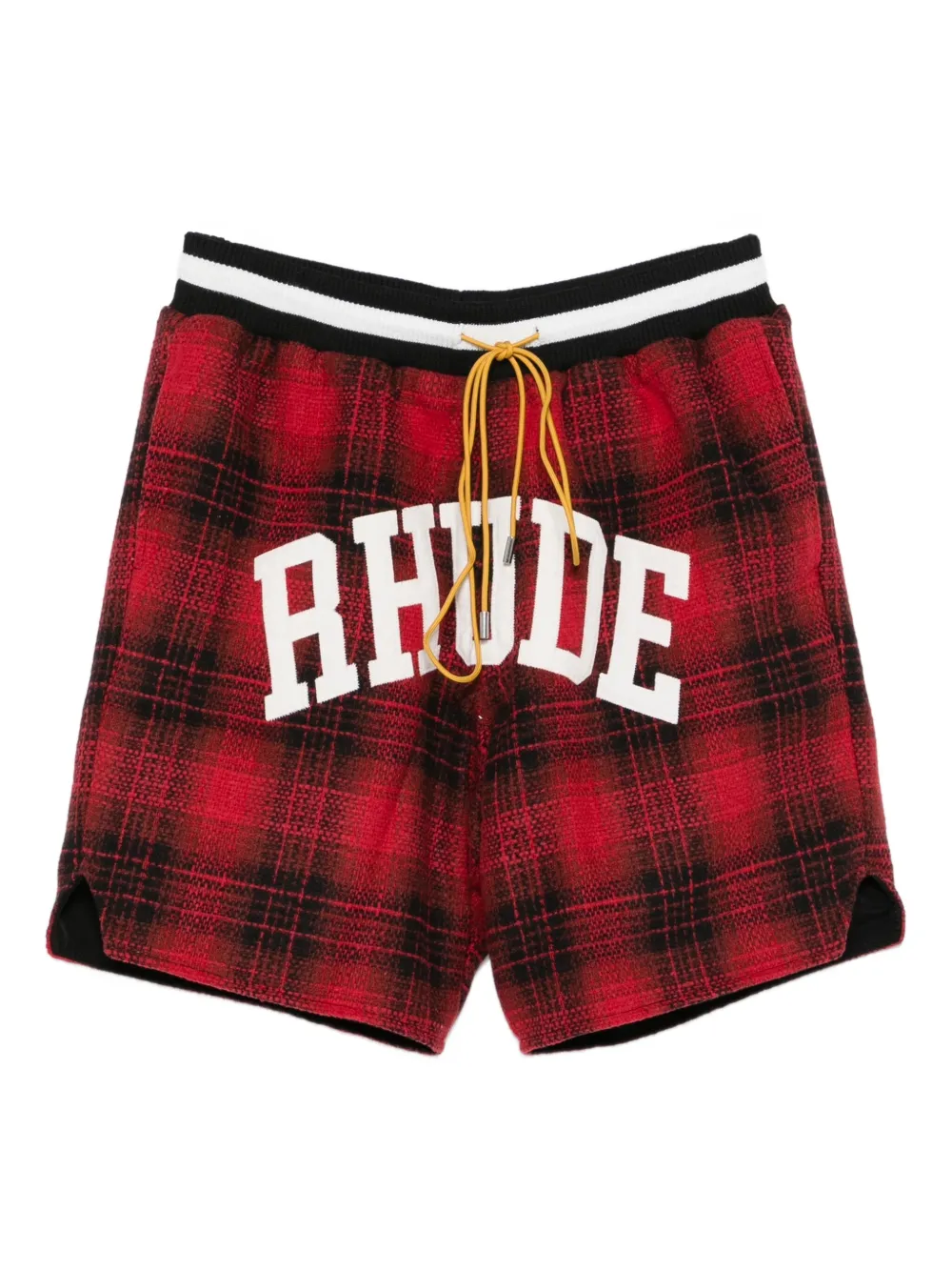 RHUDE collegiate-logo plaid shorts | Red | Image 1