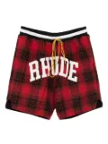 RHUDE collegiate-logo plaid shorts - Red