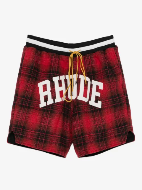 RHUDE collegiate logo plaid shorts
