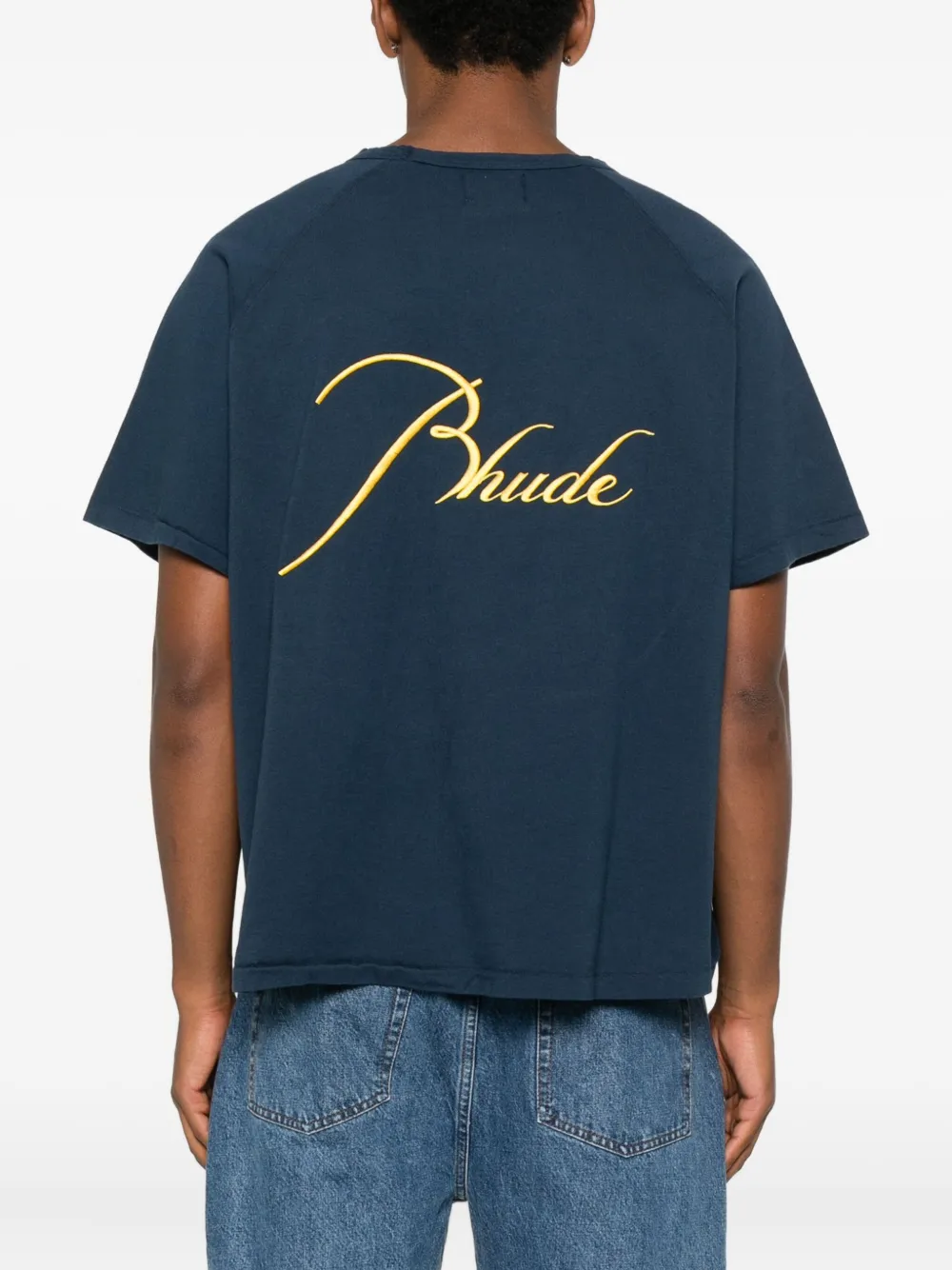 RHUDE T-shirt met raglan mouwen en borduurwerk Blauw