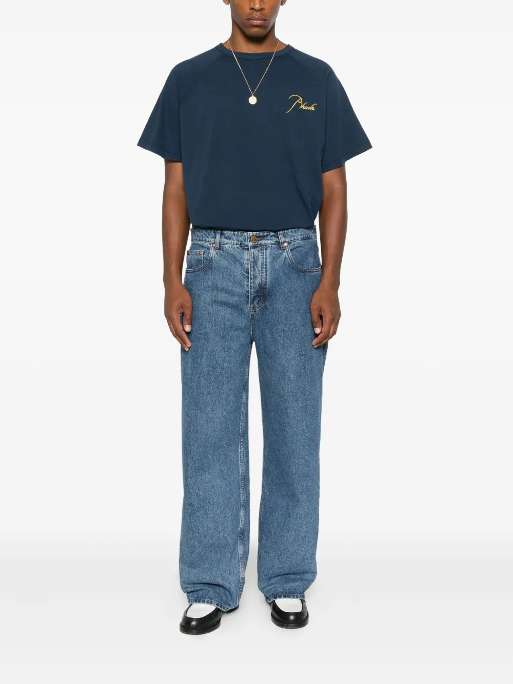 RHUDE T-shirt met raglan mouwen en borduurwerk - Blauw