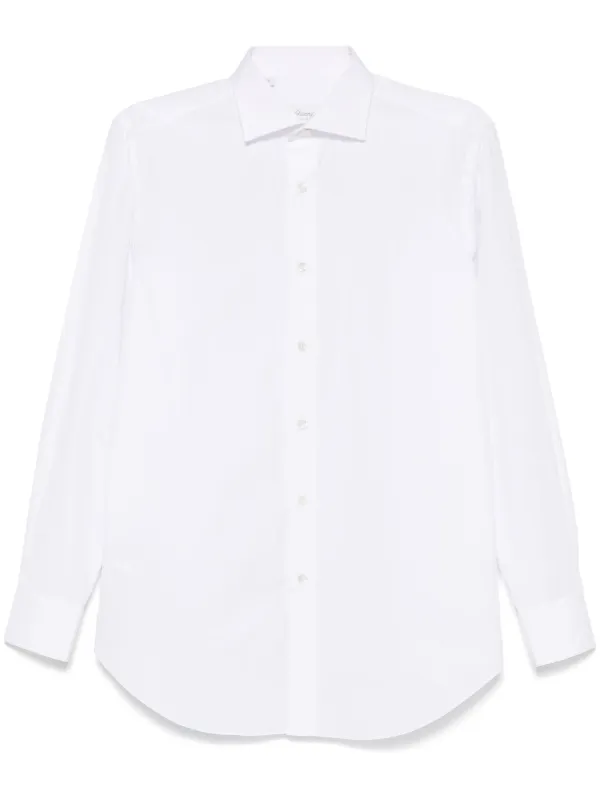 brioni white dress shirt White gassed cotton hidden button-down shirt
