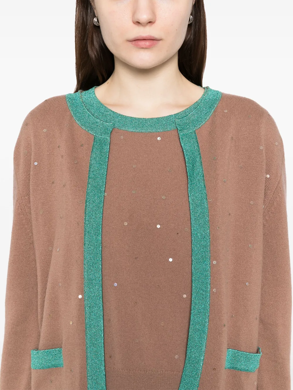 Pre-owned Chanel 1996 Ensemble Cardigan Top In Brown