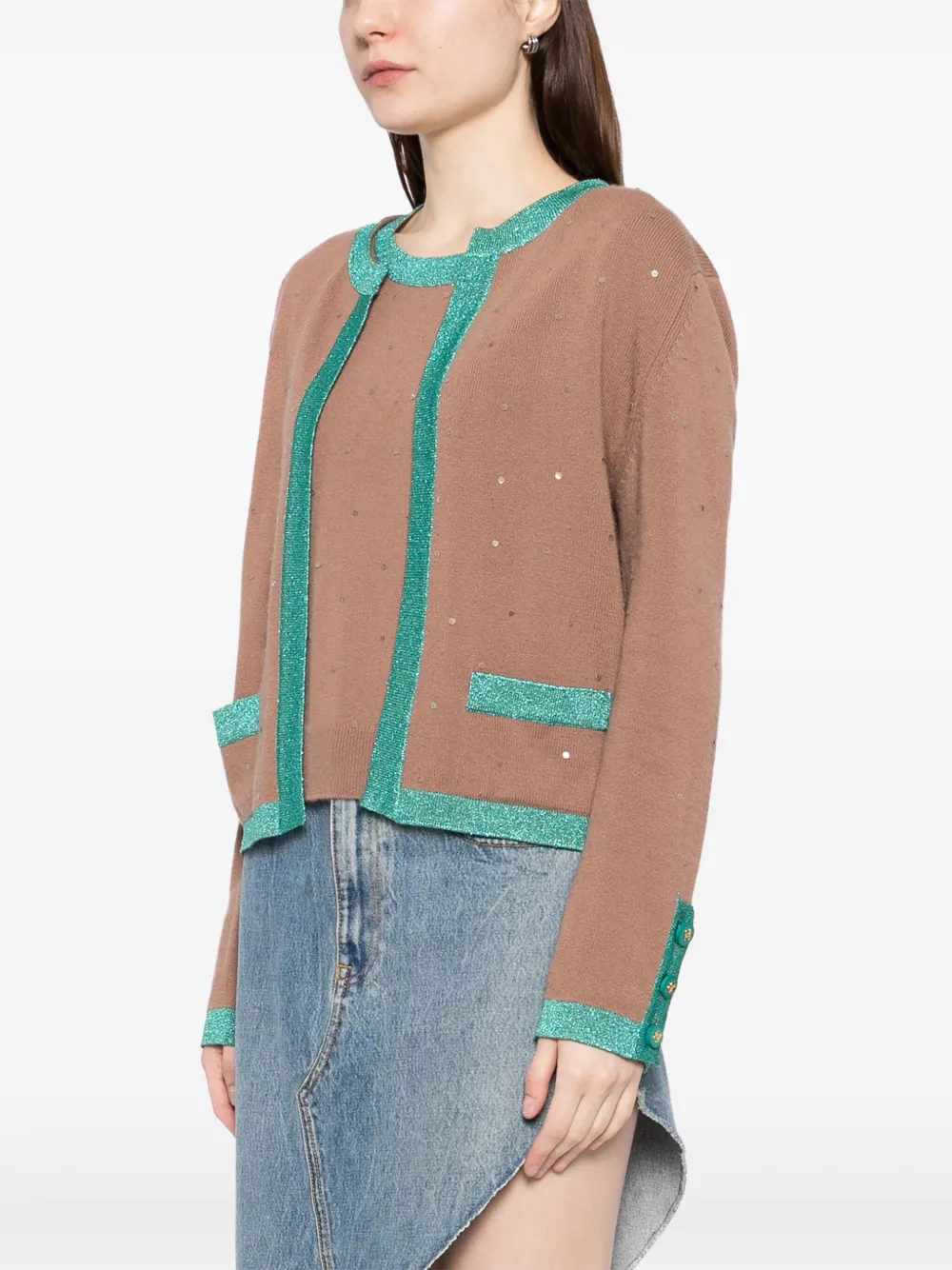 Pre-owned Chanel 1996 Ensemble Cardigan Top In Brown