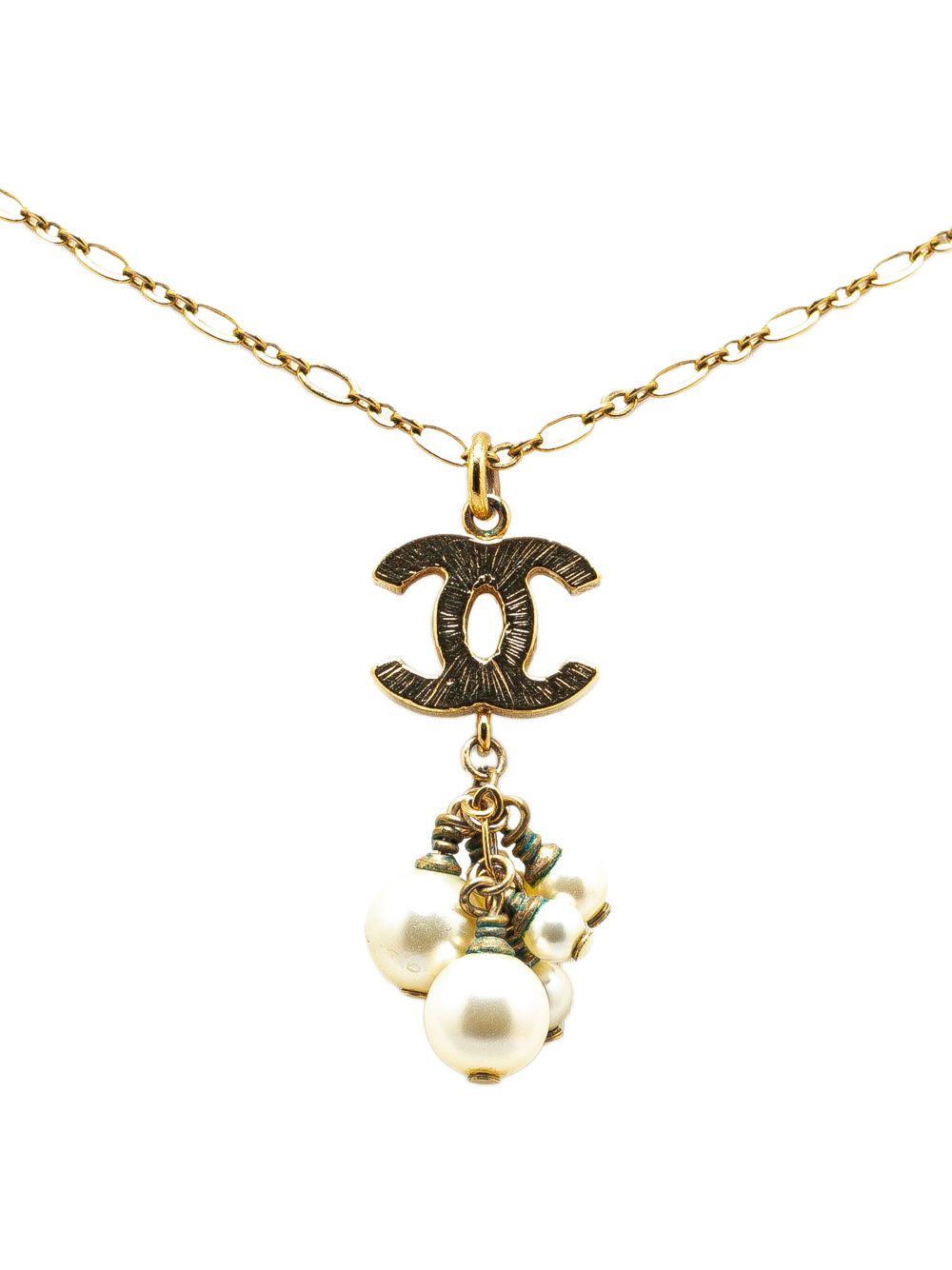 CHANEL Pre-Owned 2007 Gold Plated CC Faux Pearl Pendant Necklace costume necklace